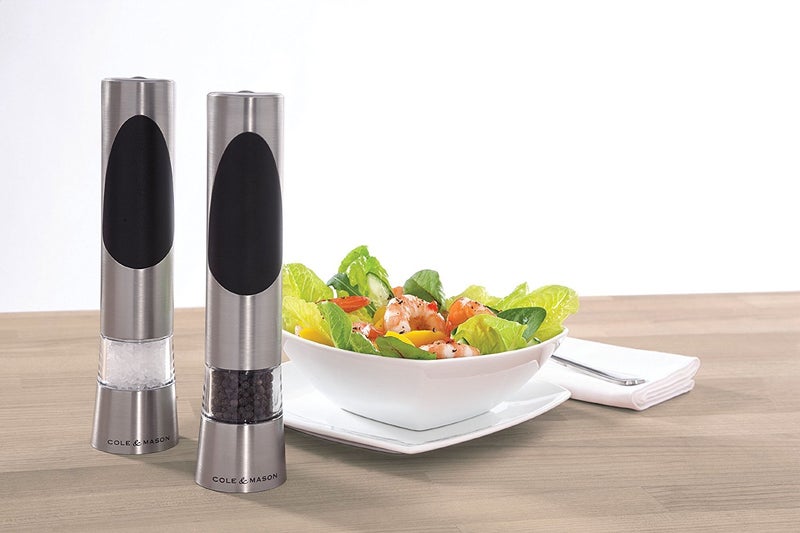 Cole & Mason Richmond Electronic Salt & Pepper Mill Gift Set - One-Button Electric Spice Grinder with Large Grinding Chamber - Requires 6 AAA Batteries - Hand Wash Kitchen Tool - Stainless Steel - Image 4