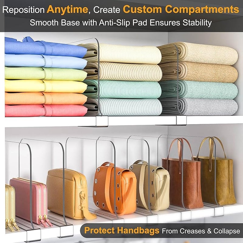 OKPOW Shelf Dividers for Closet Organization - 8 Tall X 12 Deep Acrylic Clear Sturdy Separators for Clothes Purse - Adjustable Removable Easy to Install Storage for Wood Cabinet Housewife 8 Pack - Image 3