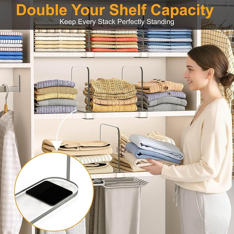 OKPOW Shelf Dividers for Closet Organization - 8 Tall X 12 Deep Acrylic Clear Sturdy Separators for Clothes Purse - Adjustable Removable Easy to Install Storage for Wood Cabinet Housewife 8 Pack - Image 4