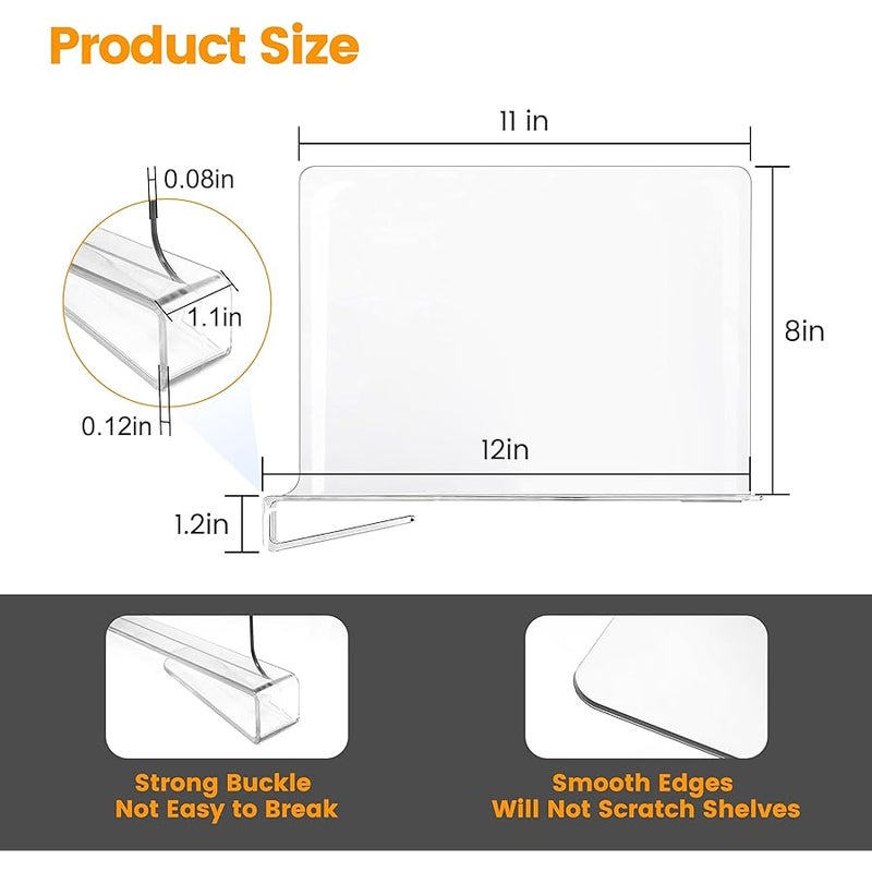 OKPOW Shelf Dividers for Closet Organization - 8 Tall X 12 Deep Acrylic Clear Sturdy Separators for Clothes Purse - Adjustable Removable Easy to Install Storage for Wood Cabinet Housewife 8 Pack - Image 2