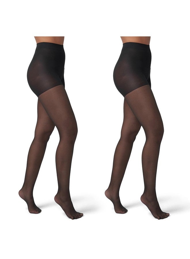 HUE Women's So Silky Control Top Sheer Tights With Invisible Reinforced Toe, Black - 2 Pair Pack, 2 - Image 1