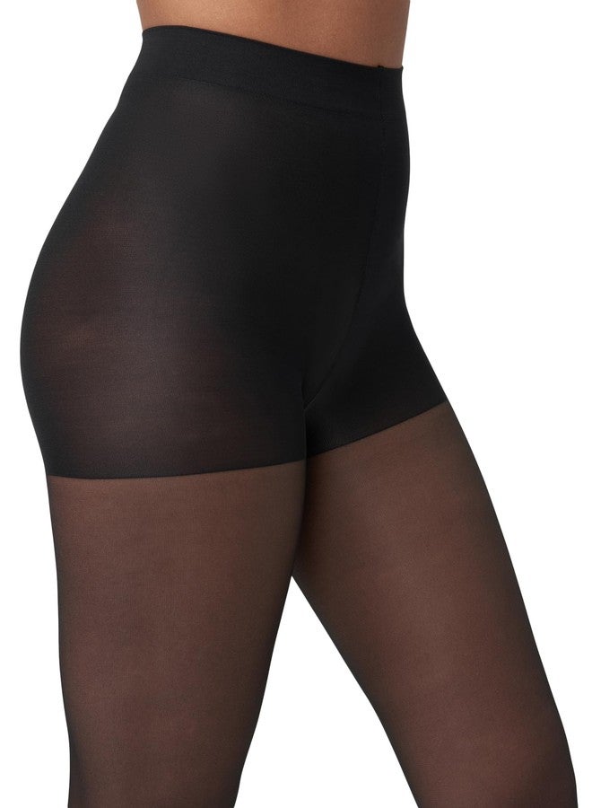 HUE Women's So Silky Control Top Sheer Tights With Invisible Reinforced Toe, Black - 2 Pair Pack, 2 - Image 2