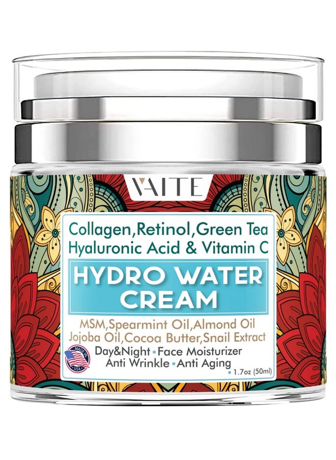 VAITE - Water Based Moisturizer Face Best Cream Facial Care With Hyaluronic Acid For Dry Skin Crema Women And Men Simple Skincare Hydrating Booster For Day With Collagen Retinol Green Tea & Vitamin C - Image 1