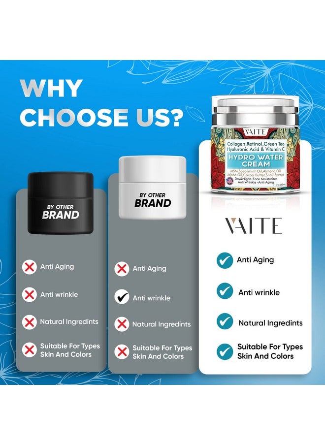 VAITE - Water Based Moisturizer Face Best Cream Facial Care With Hyaluronic Acid For Dry Skin Crema Women And Men Simple Skincare Hydrating Booster For Day With Collagen Retinol Green Tea & Vitamin C - Image 1