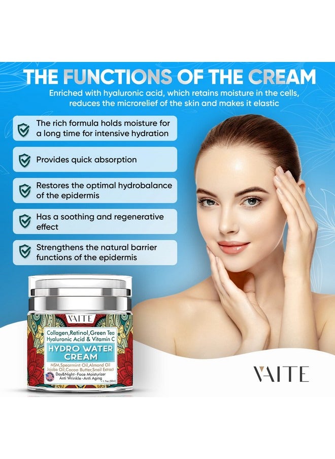 VAITE - Water Based Moisturizer Face Best Cream Facial Care With Hyaluronic Acid For Dry Skin Crema Women And Men Simple Skincare Hydrating Booster For Day With Collagen Retinol Green Tea & Vitamin C - Image 1