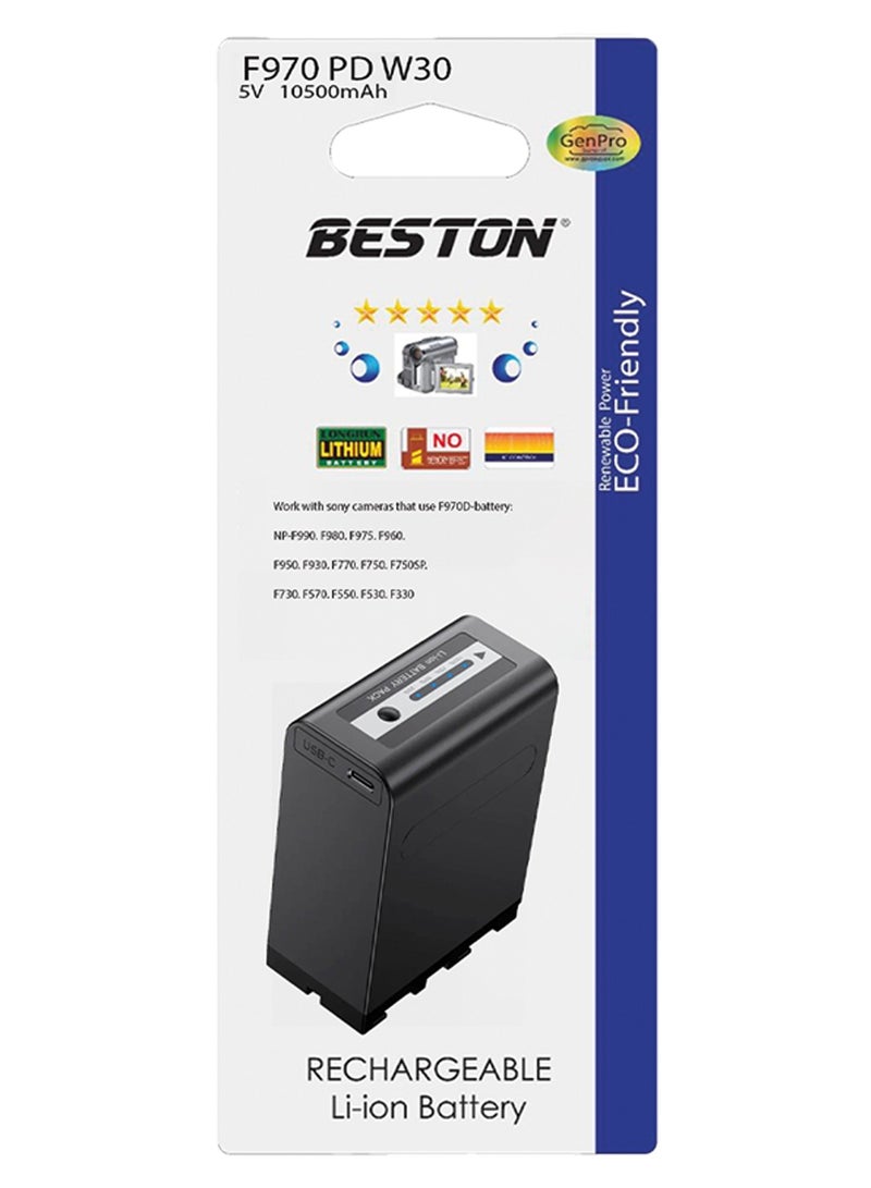 Beston NP-F970 PD 30W Rechargeable Digital Battery (10500mAh, 7.4V)