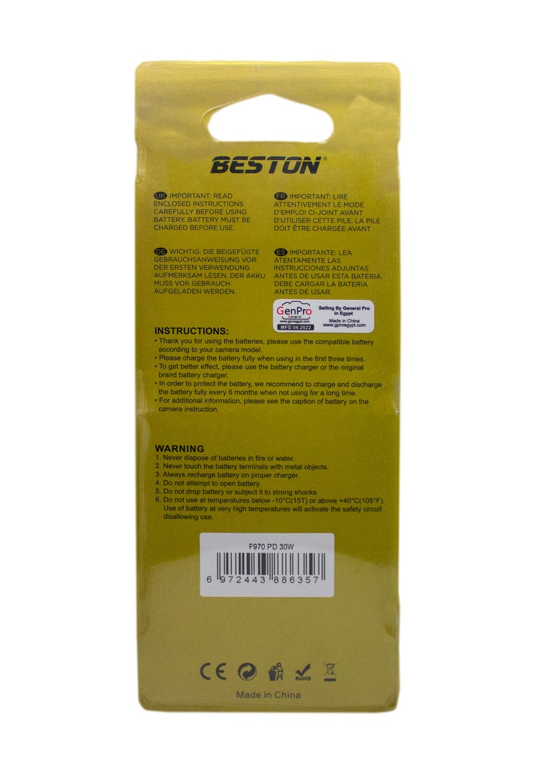 Beston NP-F970 PD 30W Rechargeable Digital Battery (10500mAh, 7.4V)