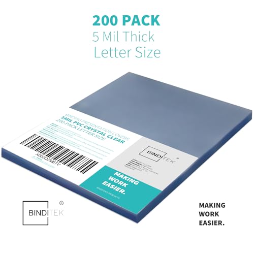 Binditek 200 Pack 5 Mil Clear Binding Covers 8.5 x 11 Inches, Letter Size, Square Corners, Un-Punched, Office Supplies, for Students and Coworkers - Image 2