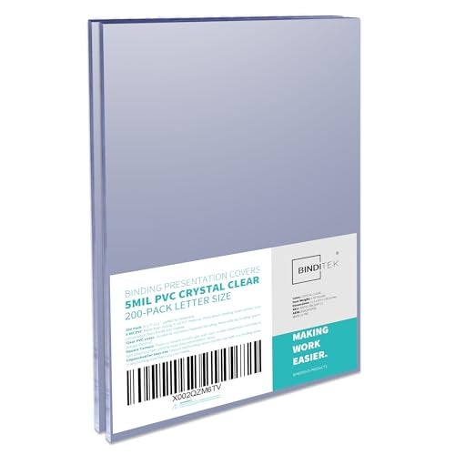 Binditek 200 Pack 5 Mil Clear Binding Covers 8.5 x 11 Inches, Letter Size, Square Corners, Un-Punched, Office Supplies, for Students and Coworkers - Image 1