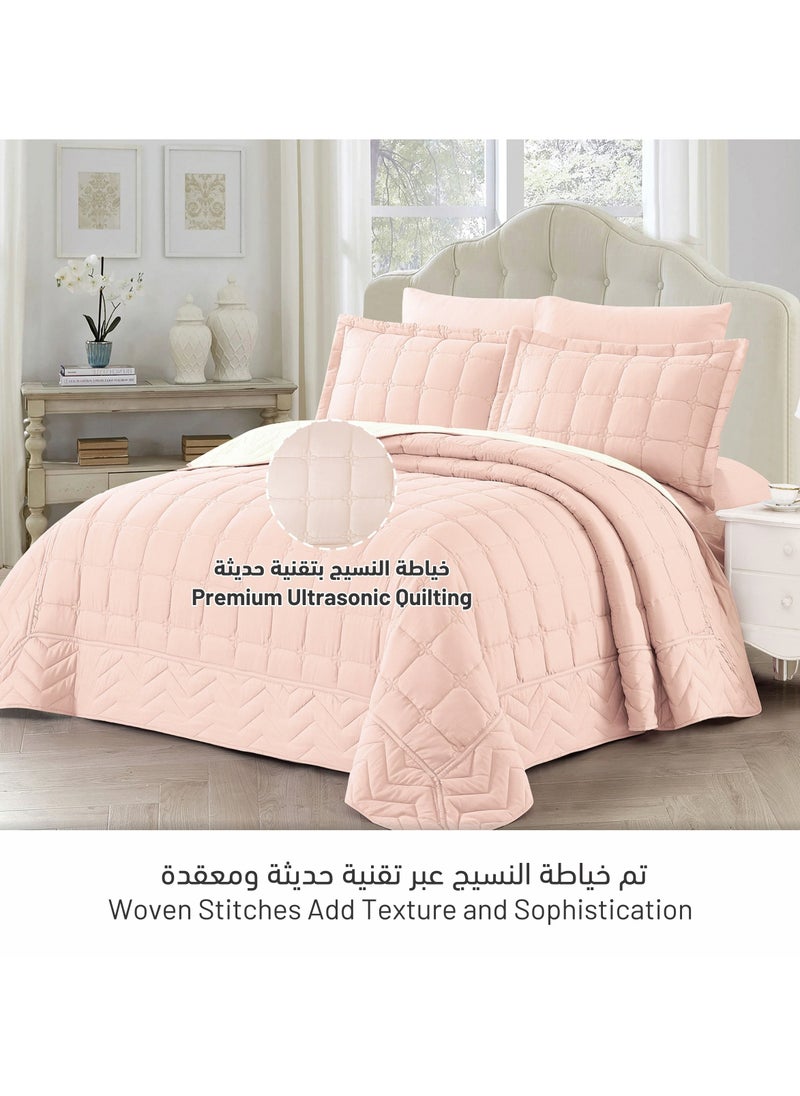 Donetella - 4-Piece Quilted Compressed Comforter Set For All Season Reversible Deisgn Microfiber Blush / Ivory Queen - Image 1