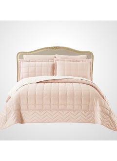 4-Piece Quilted Compressed Comforter Set For All Season Reversible Deisgn Microfiber Blush / Ivory Queen