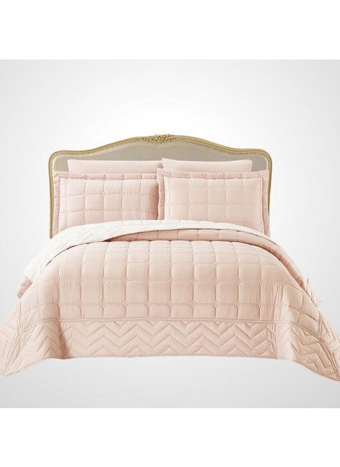 4-Piece Quilted Compressed Comforter Set For All Season Reversible Deisgn Microfiber Blush / Ivory Queen