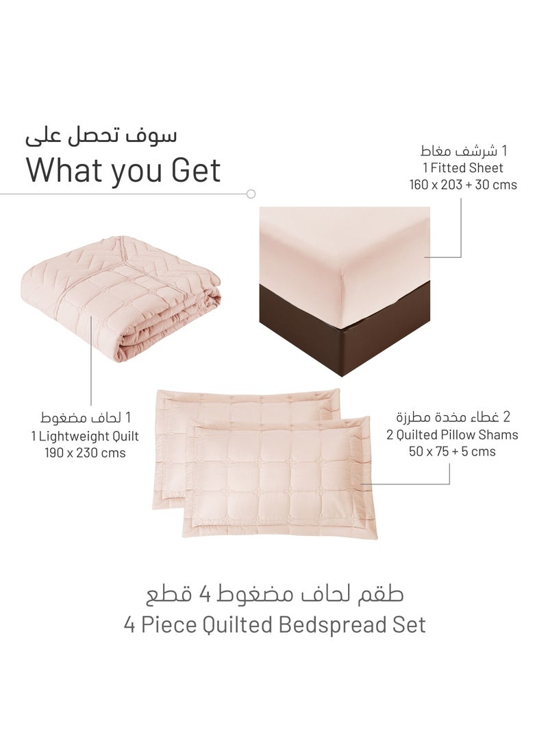 Donetella - 4-Piece Quilted Compressed Comforter Set For All Season Reversible Deisgn Microfiber Blush / Ivory Queen - Image 1