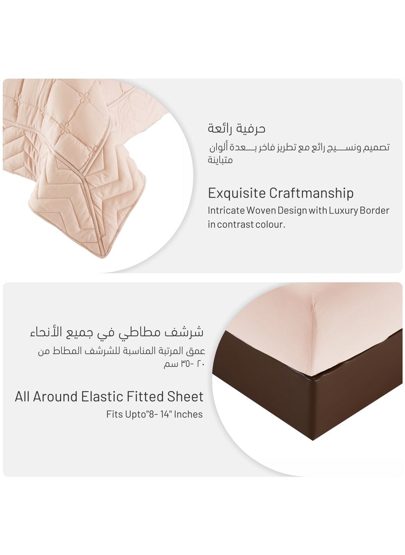 Donetella - 4-Piece Quilted Compressed Comforter Set For All Season Reversible Deisgn Microfiber Blush / Ivory Queen - Image 1