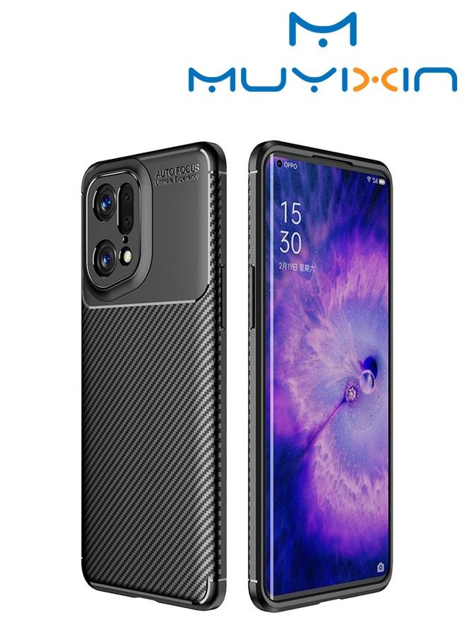 Muyixin جراب هاتف محمول مناسب لهاتف OPPOfindx5، غطاء كامل على شكل خنفساء، غطاء خلفي مخطط من مادة TPU ذات ملمس رقيق (أسود) - Image 1