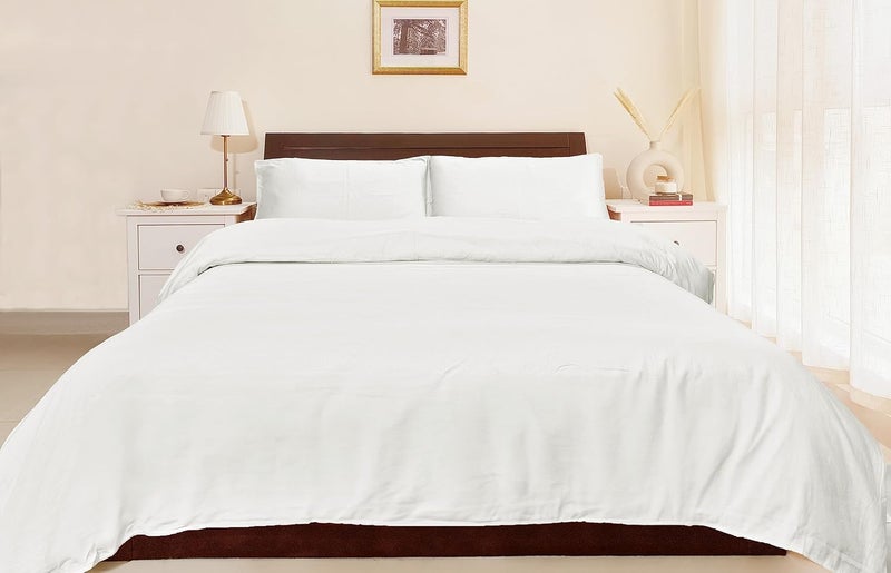 Hygge Life Hygge Life Bedding Set 1 Queen Size Bedsheet 2 Large Pillow Covers 1 King Size Duvet Cover 100 Cotton 210 TC White  - Image 1