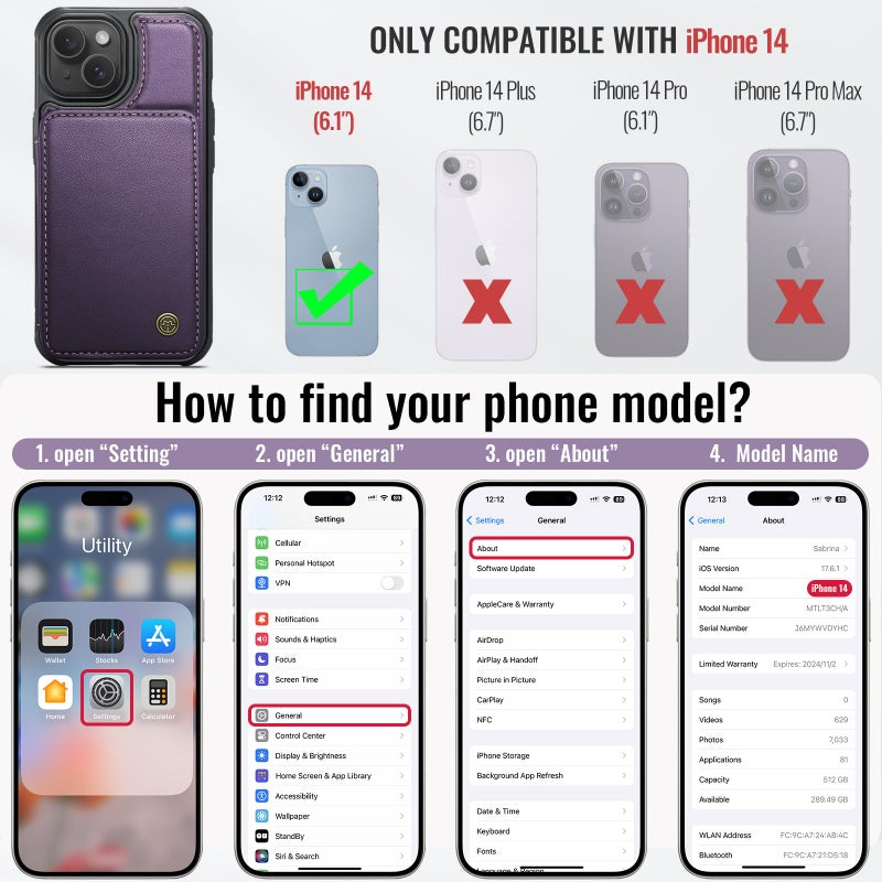 Vinich for iPhone 14 Wallet Case with Card Holder, RFID Blocking Credit Slots Kickstand Shockproof Phone Cover Fit for iPhone 14 6.1" Purple - Image 2