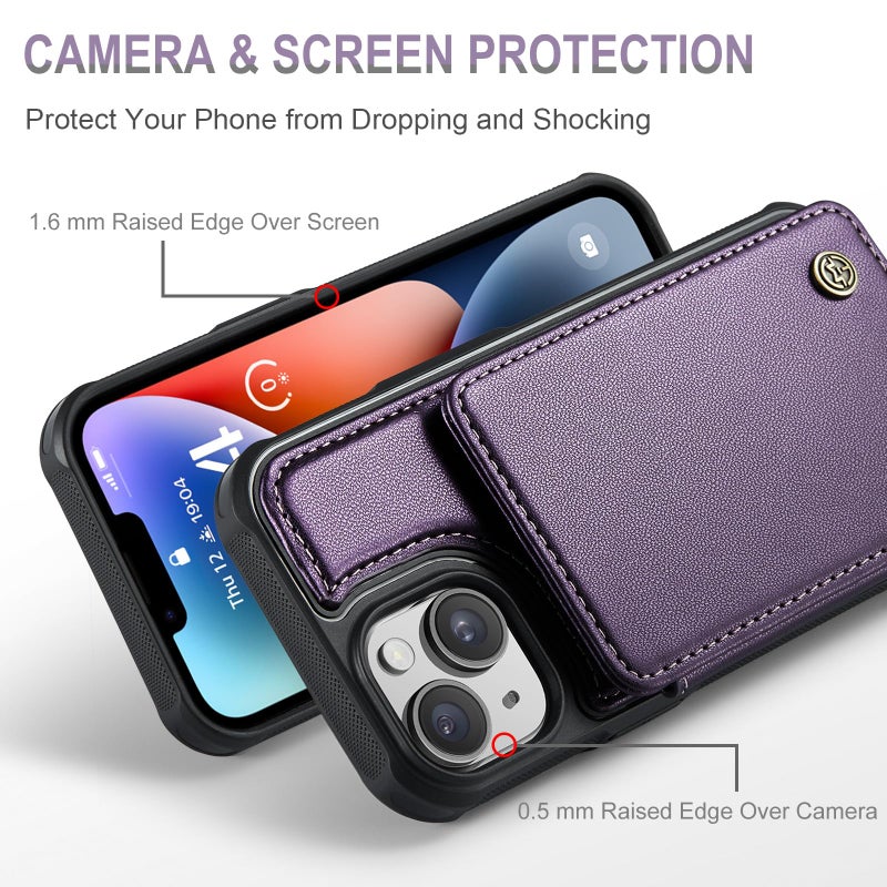 Vinich for iPhone 14 Wallet Case with Card Holder, RFID Blocking Credit Slots Kickstand Shockproof Phone Cover Fit for iPhone 14 6.1" Purple - Image 3