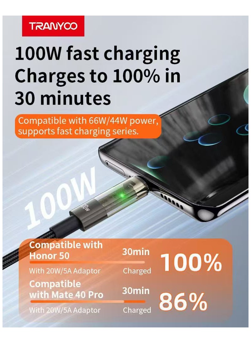 ترانيوو كابل بيانات للشحن السريع 100 واط نوع يو اس بي سي اللي تايب سي 1.2 متر لمحول الشحن - أسود  لمحول الشحن - Image 4