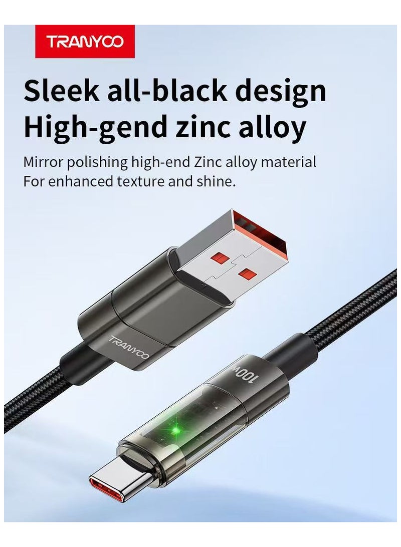 ترانيوو كابل بيانات للشحن السريع 100 واط نوع يو اس بي سي اللي تايب سي 1.2 متر لمحول الشحن - أسود  لمحول الشحن - Image 5