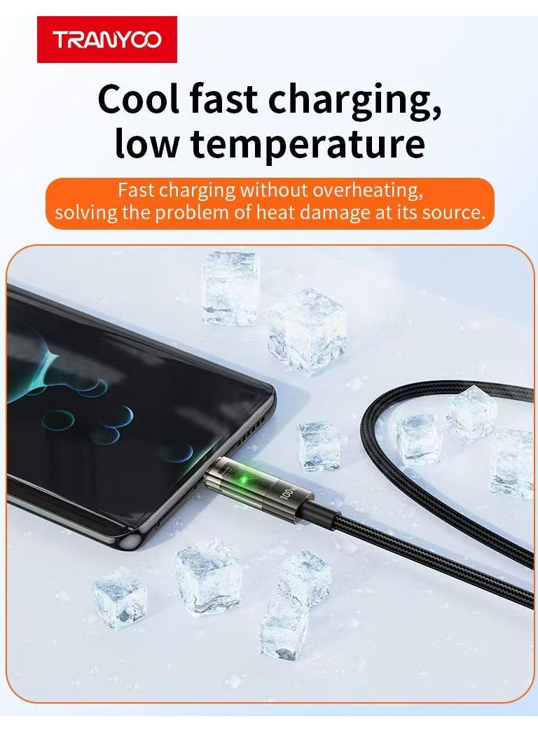 ترانيوو كابل بيانات للشحن السريع 100 واط نوع يو اس بي سي اللي تايب سي 1.2 متر لمحول الشحن - أسود  لمحول الشحن - Image 3