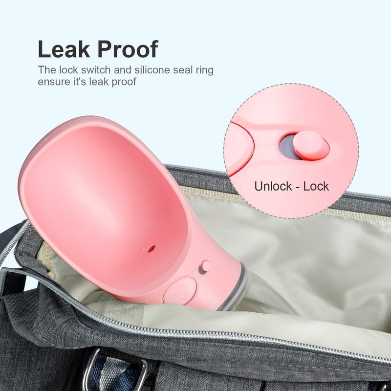 Deyace Dog Water Bottle, Leak Proof Portable Pet Water Bottles for Dogs, Puppy Water Dispenser with Drinking Feeder for Travel (Pink 12oz) - Image 5