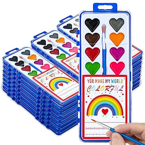 DOSEWART Valentines Day Gifts for Kids 24 Pack Watercolor Paint Set with Paintbrush for Kids Prizes Exchange Gifts Valentines Party Favors for Preschool Classroom School - Image 1