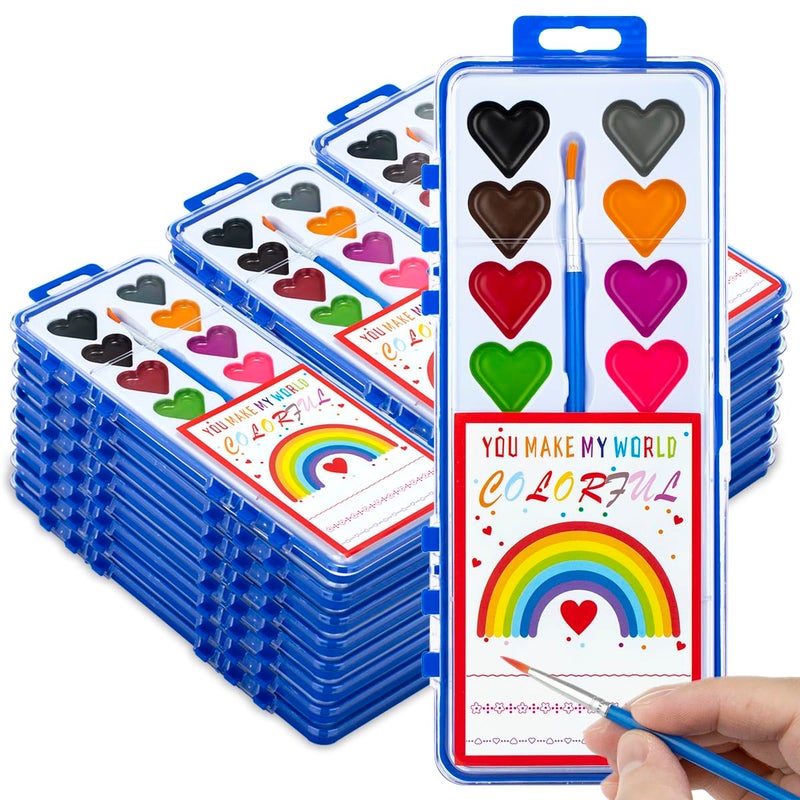 DOSEWART Valentines Day Gifts for Kids 24 Pack Watercolor Paint Set with Paintbrush for Kids Prizes Exchange Gifts Valentines Party Favors for Preschool Classroom School - Image 2