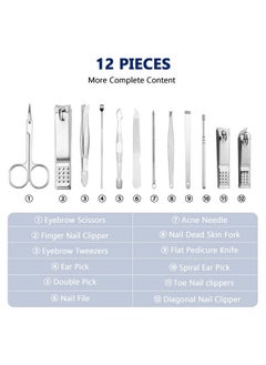 Geosar 12 Sets Manicure Set Nail Clippers Set Pedicure Kit 12 in 1 Stainless Steel Professional Grooming Kits Nail Care Tools with Travel Case for Men Women(Classic Style)  - Image 3
