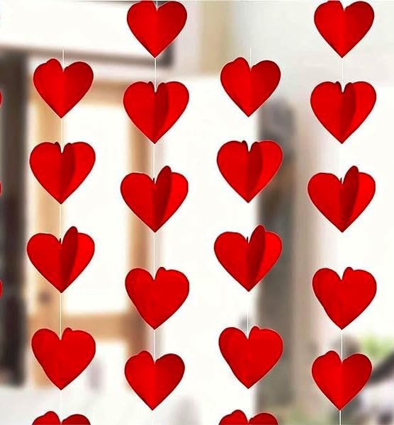 لوازم تزيين عيد الحب LUDALY مع قلادة قلوب حمراء ثلاثية الأبعاد