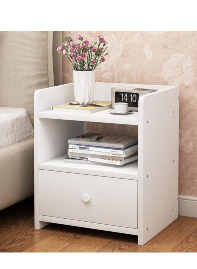 Soufa Dibaj Nightstand | Simple Bedside Table Nightstand Bedside Cabinet Side Table End Table Sofa Table with 1 Drawer Storage Unit for Bedroom Living Room Office
 40x26x33 Cm - White - Image 1