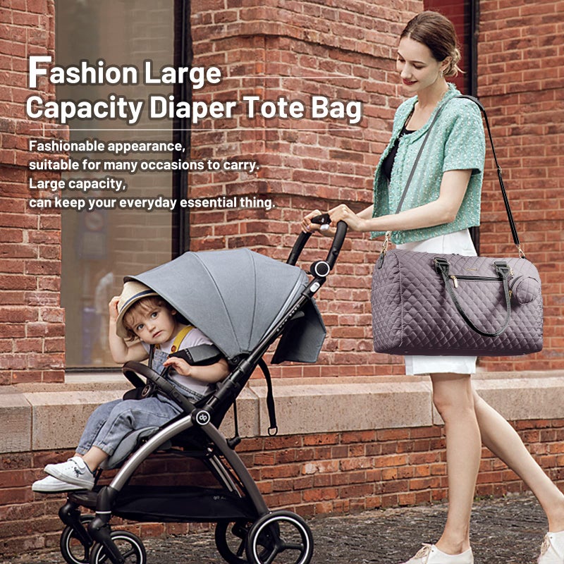 LOVEVOOK Diaper Bag Tote with Pacifier Case and Changing Pad, Large Capacity Mommy Bag for Hospital and Weekender Travel, Functional Baby Bag Newborn Baby Essential, Purple Gray - Image 2