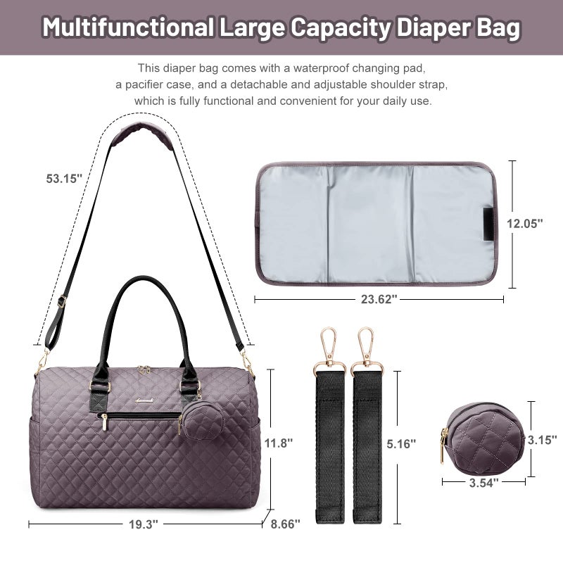 LOVEVOOK Diaper Bag Tote with Pacifier Case and Changing Pad, Large Capacity Mommy Bag for Hospital and Weekender Travel, Functional Baby Bag Newborn Baby Essential, Purple Gray - Image 3
