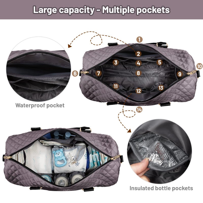 LOVEVOOK Diaper Bag Tote with Pacifier Case and Changing Pad, Large Capacity Mommy Bag for Hospital and Weekender Travel, Functional Baby Bag Newborn Baby Essential, Purple Gray - Image 4