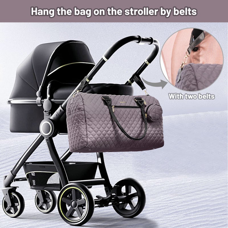 LOVEVOOK Diaper Bag Tote with Pacifier Case and Changing Pad, Large Capacity Mommy Bag for Hospital and Weekender Travel, Functional Baby Bag Newborn Baby Essential, Purple Gray - Image 5