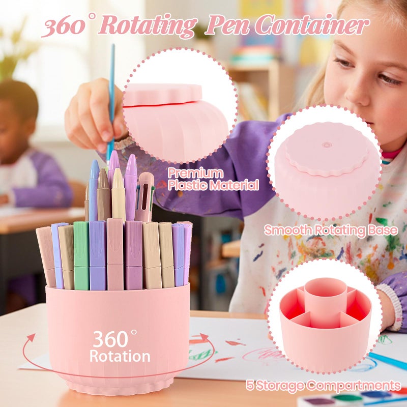 Smloplom Pink Desk Accessories, 11Pcs Desk Organizer with 360Â°Rotating Pen Holder, Stapler, Staples, Staple Remover, Pen, Ruler, Tape Dispenser, Tape, Clips, Scissor, Notes, Office Supplies - Image 4
