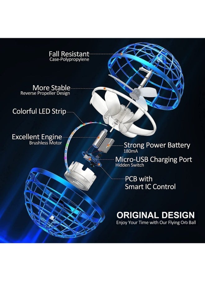 حديقة الألعاب - لعبة الكرة الطائرة سديم أورب جلوب وحدة تحكم سحرية صغيرة بدون طيار RGB 360 أضواء دوارة (أزرق) - Image 1