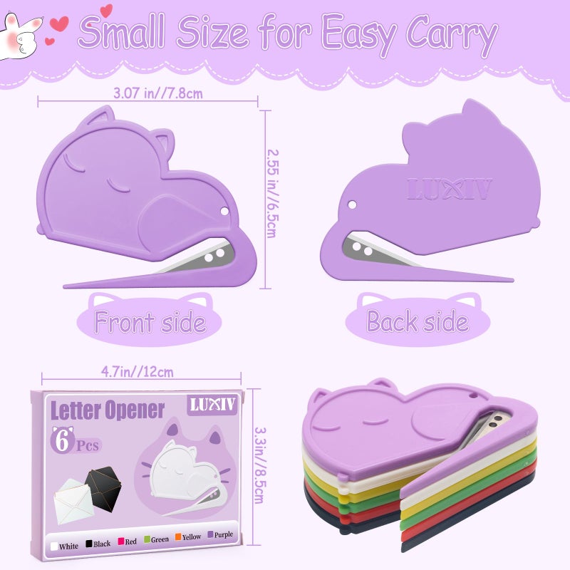 Luxiv 6 Pack Letter Opener Envelope Slitter Cat Shape, Luxiv Envelope Opener Slitter for Women, Men Mail Open Tool Mini Safe Letter Package Open Tool for Office, Home (6) - Image 4