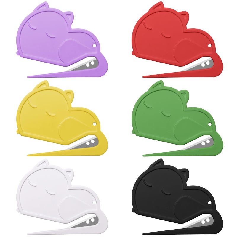 Luxiv 6 Pack Letter Opener Envelope Slitter Cat Shape, Luxiv Envelope Opener Slitter for Women, Men Mail Open Tool Mini Safe Letter Package Open Tool for Office, Home (6) - Image 1