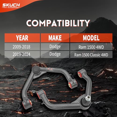 SKUCH 4X4 ACCESSORIES Front Upper Control Arms with Ball Joints for 2009-2018 Dodge Ram 1500 4WD - 2-4" Suspension Tubular Control Arms - Compatible with 2019-2024 Dodge Ram 1500 Classic 4WD (2Pcs) - Image 3