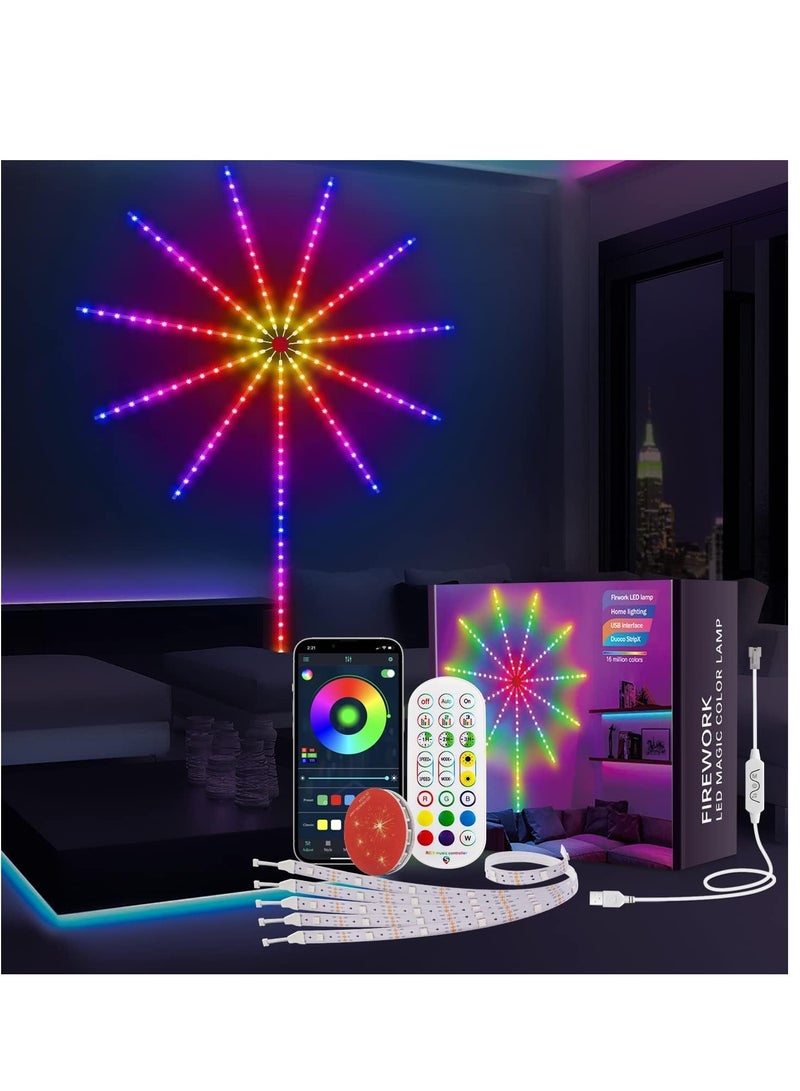 أضواء LED للألعاب النارية الذكية مزودة بالطاقة عبر USB لتزيين الغرف، أضواء LED للألعاب النارية بتغيير الألوان بطول 30 سم لغرفة النوم مع تأثير الانفجار، أضواء شريط LED RGB مع تحكم عبر التطبيق عن بُعد لعيد الميلاد - Image 1
