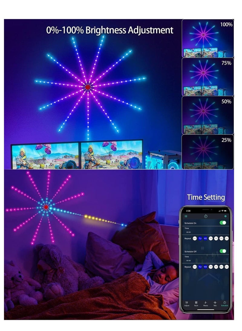 أضواء LED للألعاب النارية الذكية مزودة بالطاقة عبر USB لتزيين الغرف، أضواء LED للألعاب النارية بتغيير الألوان بطول 30 سم لغرفة النوم مع تأثير الانفجار، أضواء شريط LED RGB مع تحكم عبر التطبيق عن بُعد لعيد الميلاد - Image 4