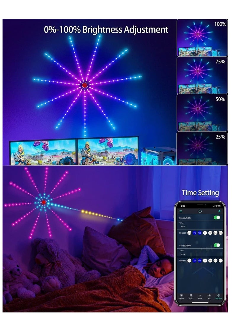 أضواء LED للألعاب النارية الذكية مزودة بالطاقة عبر USB لتزيين الغرف، أضواء LED للألعاب النارية بتغيير الألوان بطول 30 سم لغرفة النوم مع تأثير الانفجار، أضواء شريط LED RGB مع تحكم عبر التطبيق عن بُعد لعيد الميلاد - Image 3