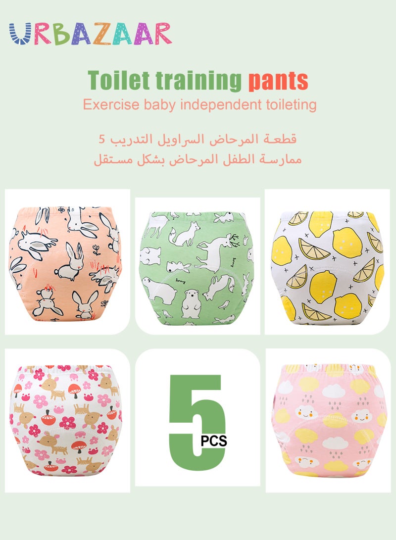 URbazaar Baby Potty Training Underwear for Boys and Girls, 5 Pack Absorbent Training Pants for Toddlers with Printed Reusable Cotton Toilet Training Pants for 8-13kg Kids (2-4 Years) - Image 2