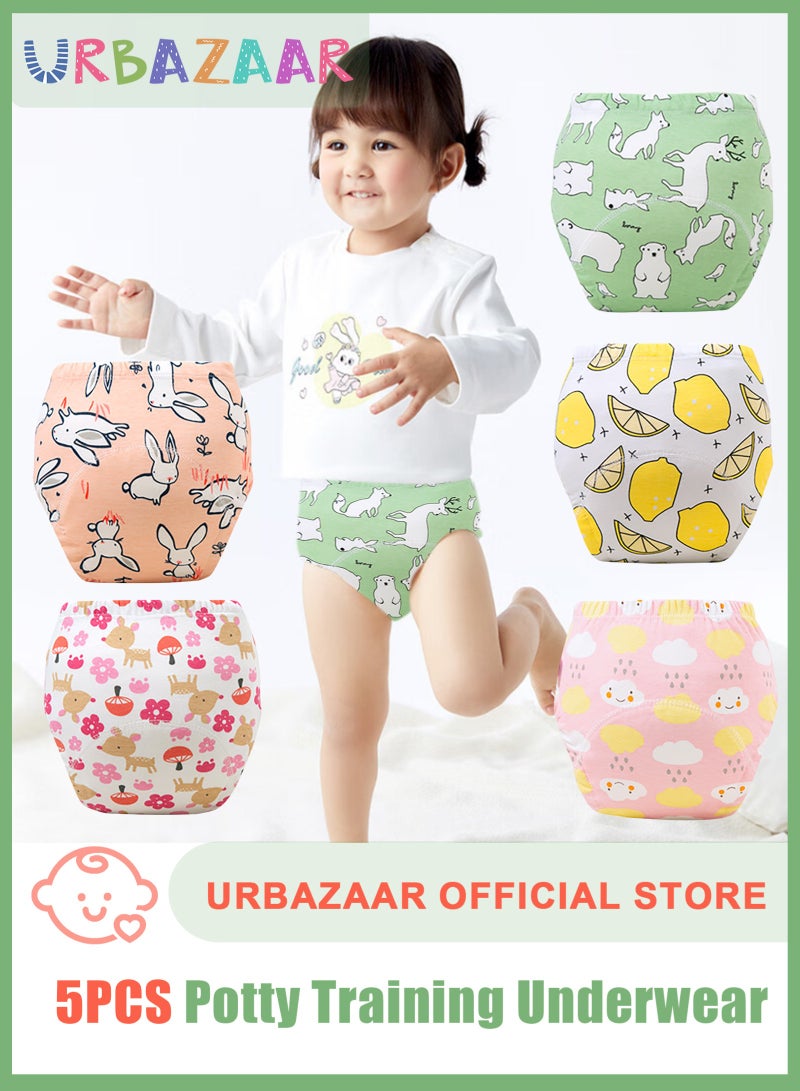 URbazaar Baby Potty Training Underwear for Boys and Girls, 5 Pack Absorbent Training Pants for Toddlers with Printed Reusable Cotton Toilet Training Pants for 8-13kg Kids (2-4 Years) - Image 1