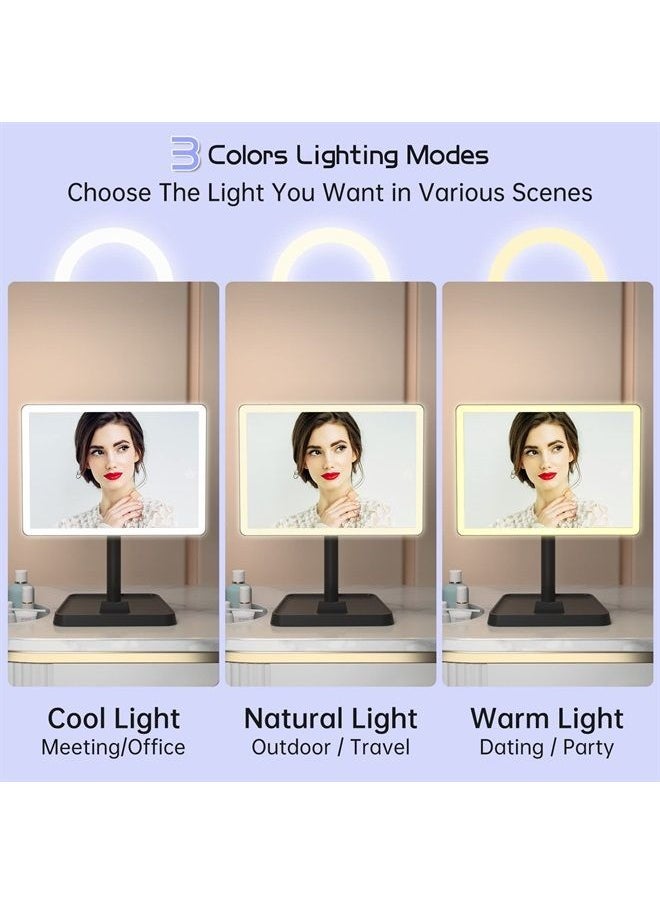 FUNTOUCH Rechargeable Makeup Mirror with Lights,Lighted Makeup Vanity Mirror with 96 LED Phone Holder and 10X Magnifying Mirror, 3Color Lighting Light Up Cosmetic Mirror with Sensor Touch Dimmable,360°Rotation  - Image 2