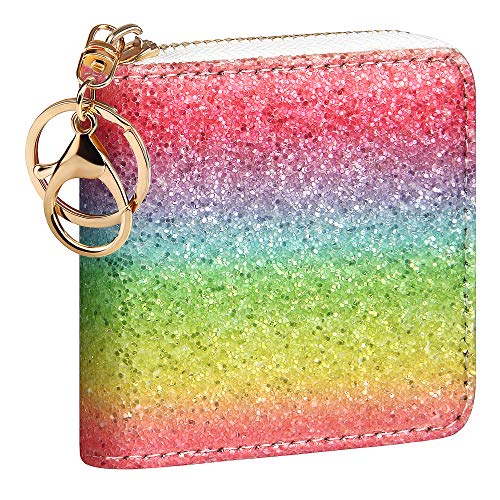 GEEAD Small Glitter Wallet for Women Girls Mini Coin Purse Pouches with Key Ring for Christmas (Colourful - A) - Image 1