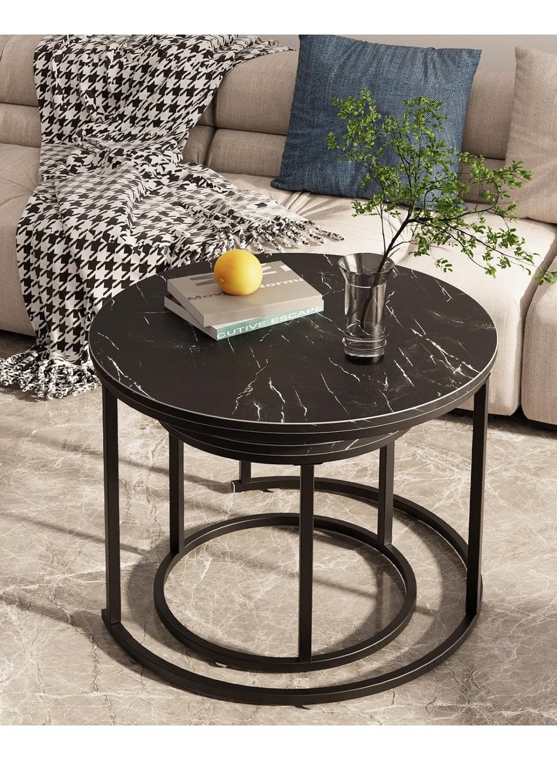 DubaiGallery Coffee Table Set of 2 Stackable MDF Top Side Table Round Set Table Combination Small Set Table Set Industrial Style Side Table Round for Living Room, Balcony - Image 3
