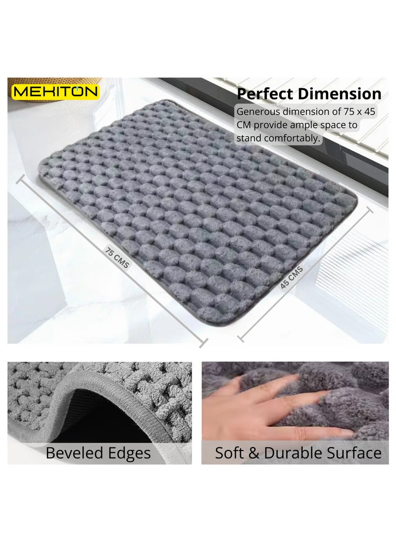 MEKITON MEKITON - Premium Bathroom and Door Mat – Ultra Absorbent, Non-Slip, Quick Drying, Luxuriously Soft, Perfect for Bathrooms, Kitchens, and Entryways - 75 x 45 cms (Gray)  - Image 2