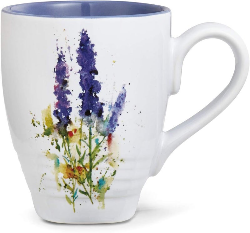 DEMDACO Dean Crouser Lavender Flower Watercolor Blue 16 Ounce Glossy Ceramic Stoneware Floral Mug with Easy Grip Handle - Image 4
